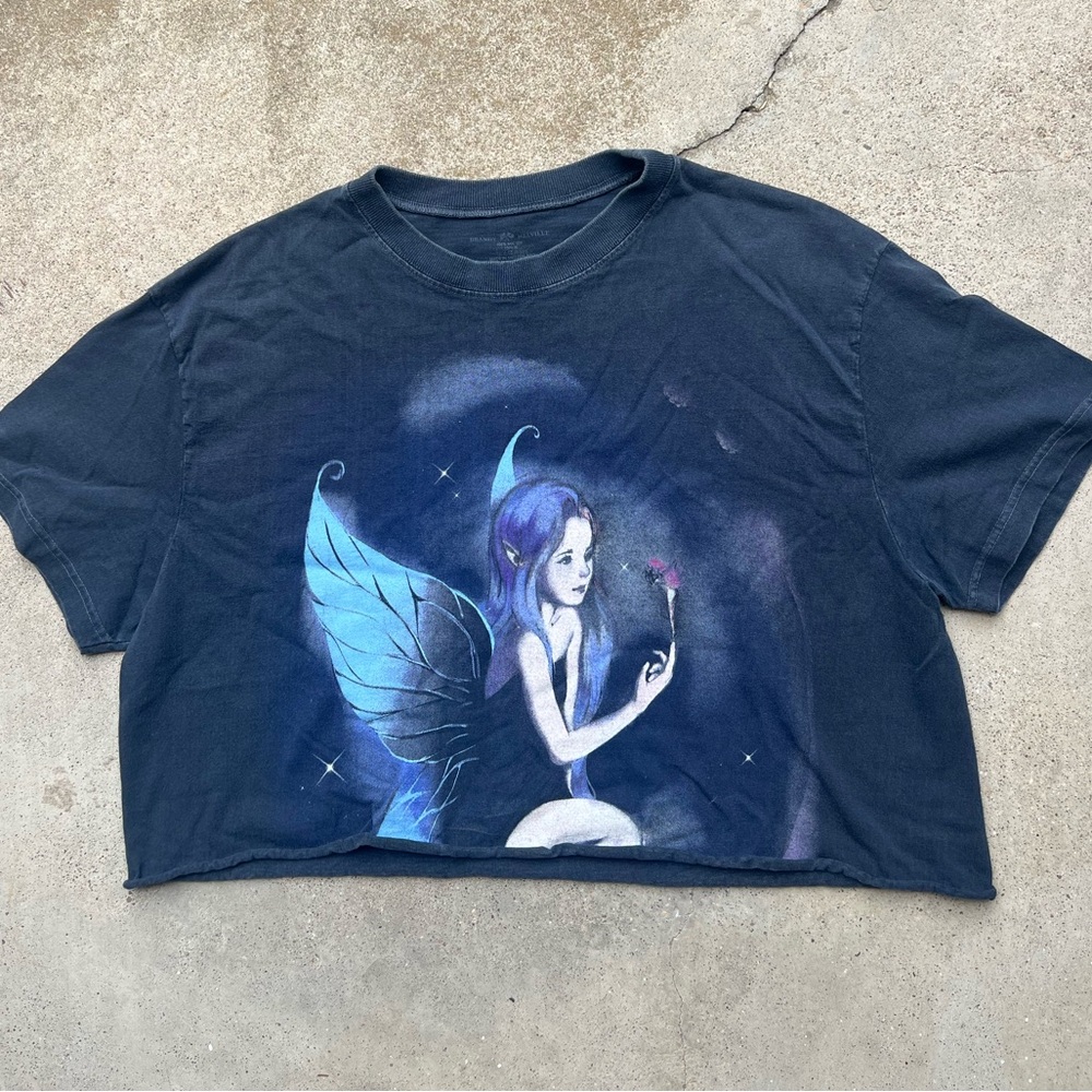 Cropped Brandy Melville Navy Blue Fairy Graphic Tee